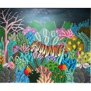 Haitian School - Acrylic On Canvas - Frantz Arcelin - Haitian Fauna And Flora