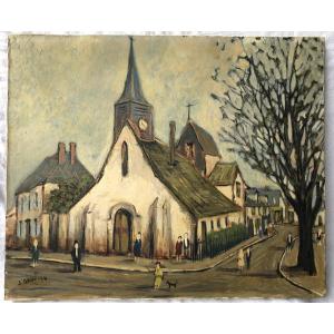 Naive Art View Of Village Animated Character (era Utrillo) To Be Located