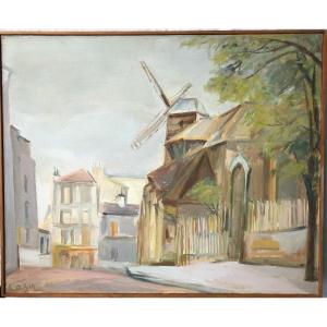 Montmartre Le Moulin De La Galette Oil On Canvas To Identify