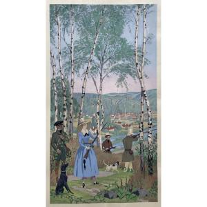 Taquoy Maurice Hunting Scene Color Stencil Signed