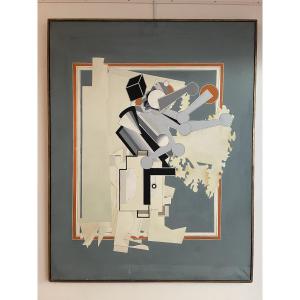 Alain LE YAOUANC Composition géométrique 146X114cm Tableau Peinture