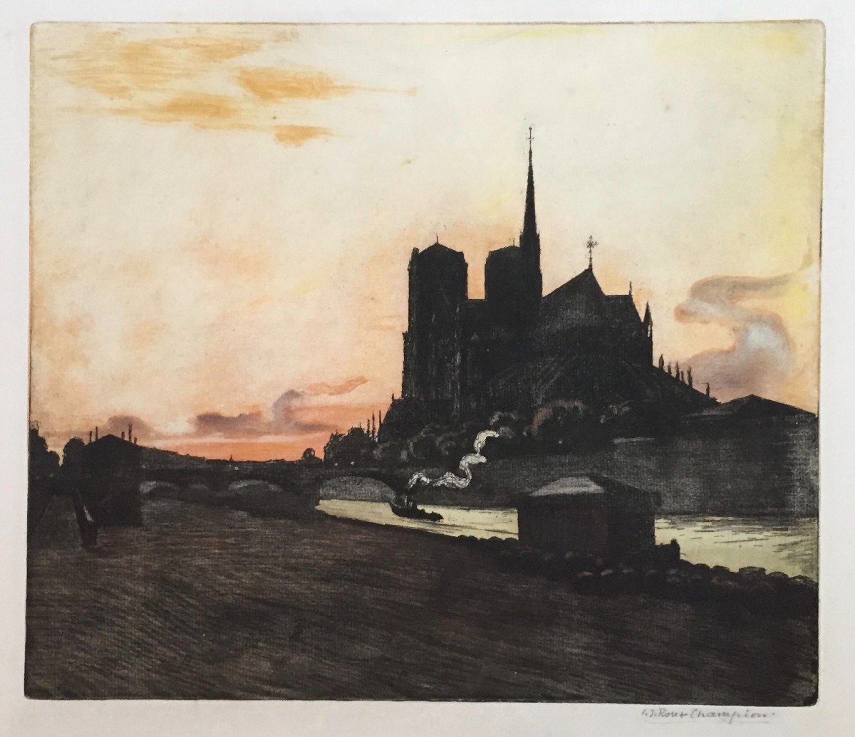 Jospeh-victor Roux-Champion (1871-1953), Notre-Dame,  eau-forte et aquatinte en couleurs,  1904