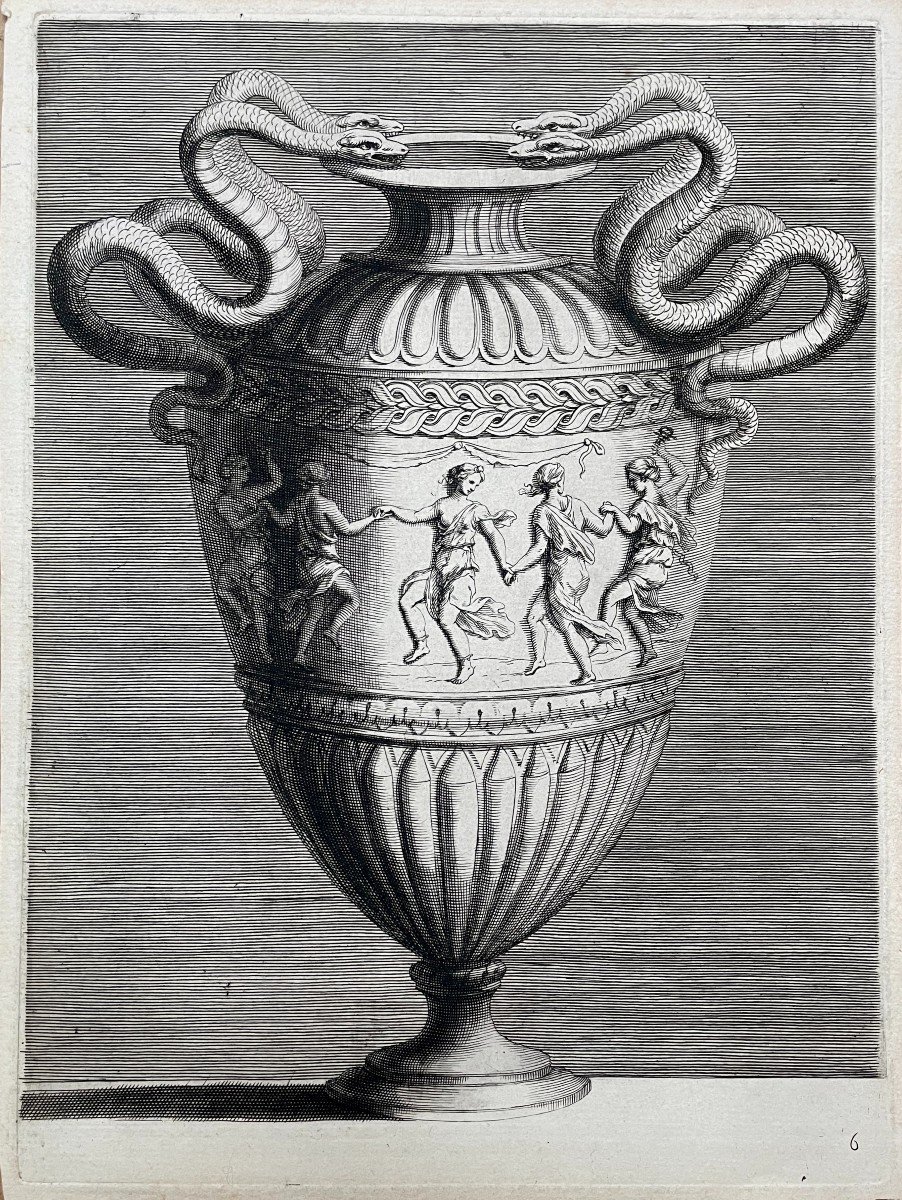 Jacques Stella (1596 -1657), Vase Aux Anses Serpentines, Burin,  1667