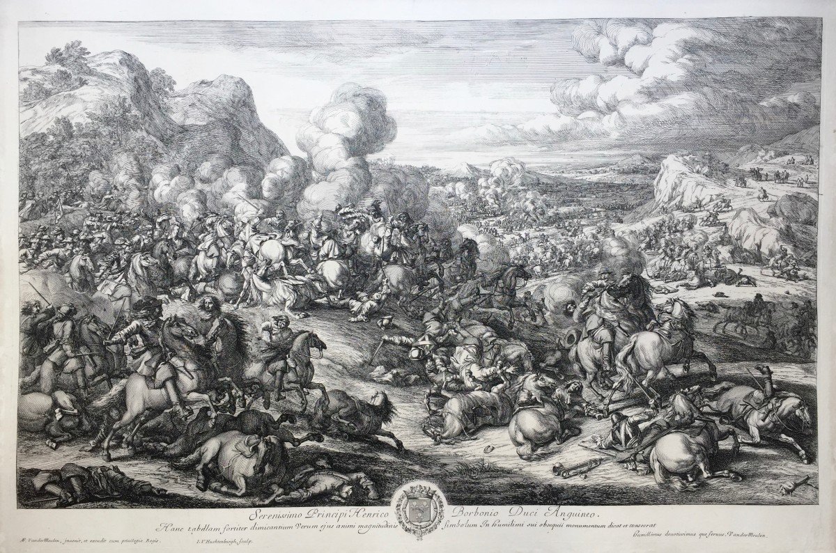  Jan Van Huchtenburgh (1647 - 1733), Combat De Cavalerie, d'Après Van Der Meulen, Eau-forte