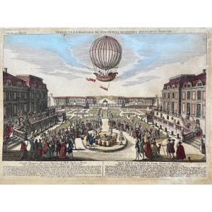 18th Century French School, Second Air Travelers, Etching Enhanced In Color