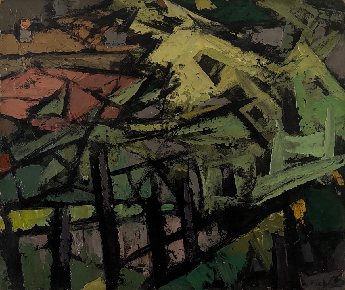 Frédéric Fiebig (1885-1953), Composition, huile sur carton contrecollé sur toile-photo-2