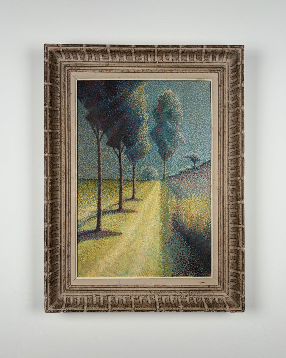 École pointilliste XXème, Paysage, huile sur toile
