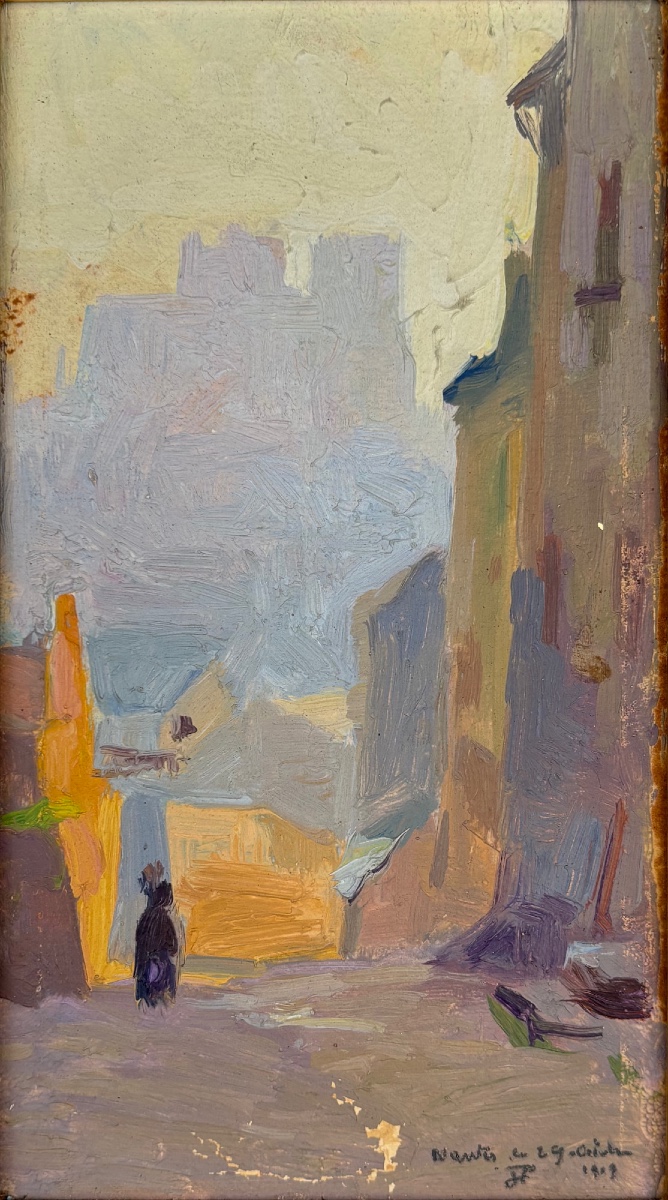Jules Ponceau (1881-1961), Nantes soleil couchant, 1909, huile sur carton-photo-2