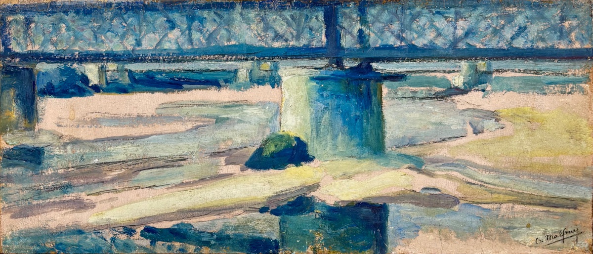 Charles Malfray (1887-1940), Pont sur la Loire, huile sur carton marouflée sur panneau-photo-2