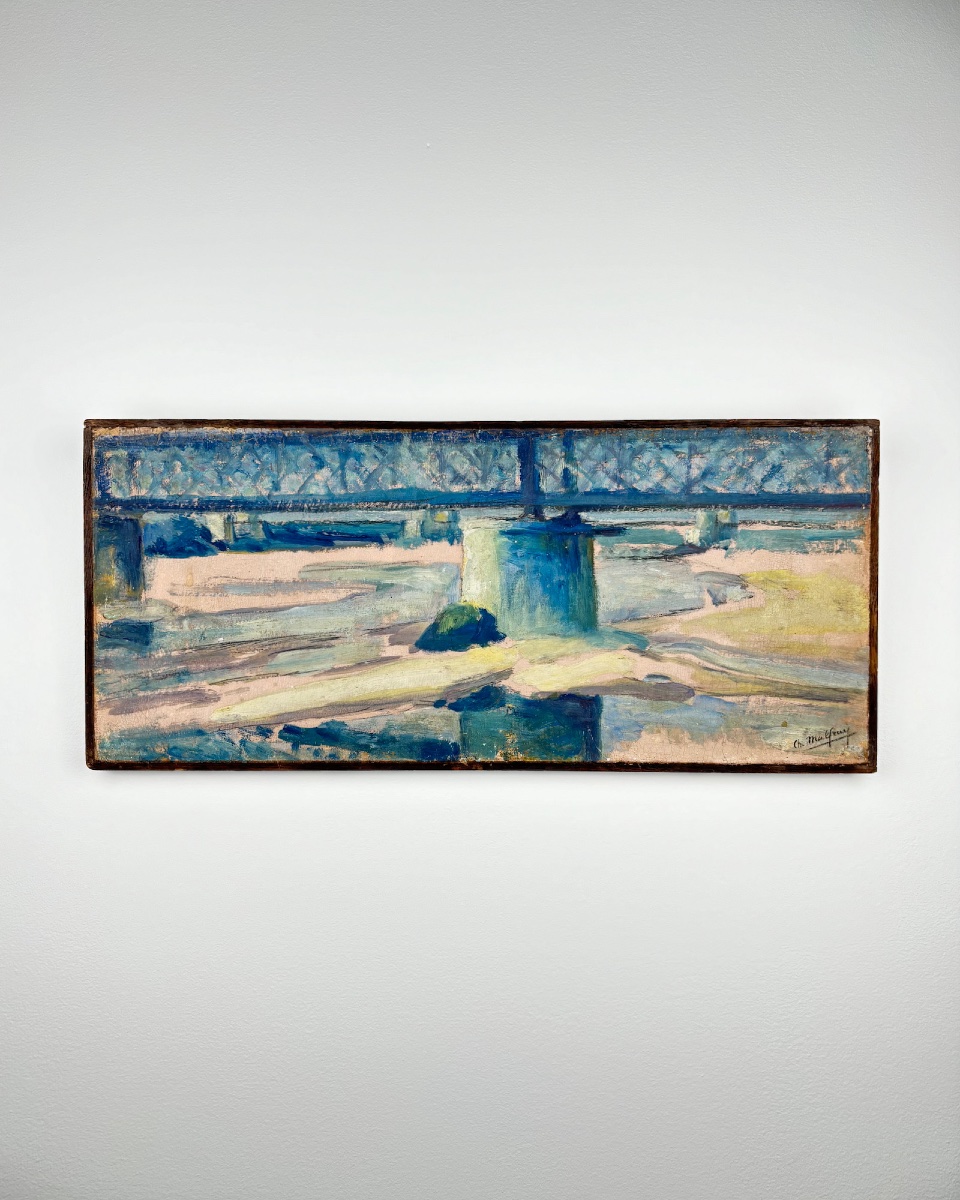 Charles Malfray (1887-1940), Pont sur la Loire, huile sur carton marouflée sur panneau
