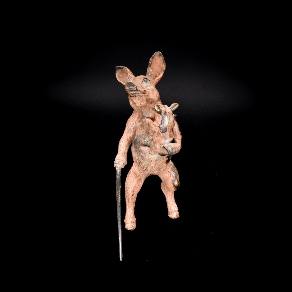 Pig With A Walking Stick Carrying Its Piglet, Viennese Bronze, Bergmann, Late 19th Century-photo-2