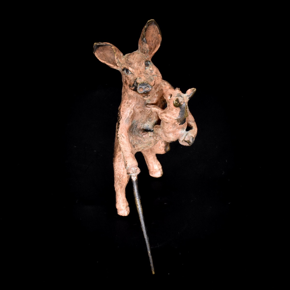 Pig With A Walking Stick Carrying Its Piglet, Viennese Bronze, Bergmann, Late 19th Century-photo-2