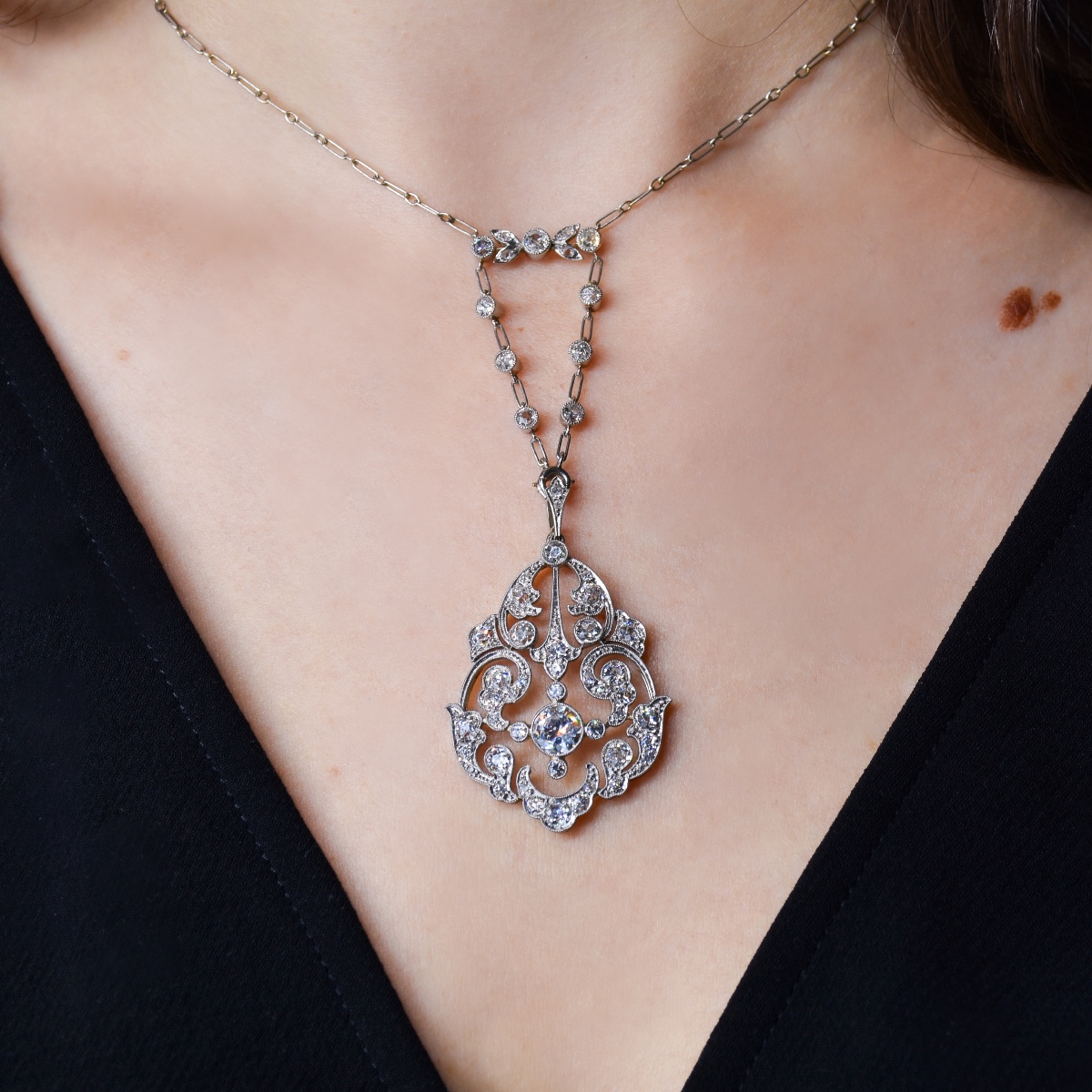 Pendentif Belle Epoque en platine Et diamants-photo-2