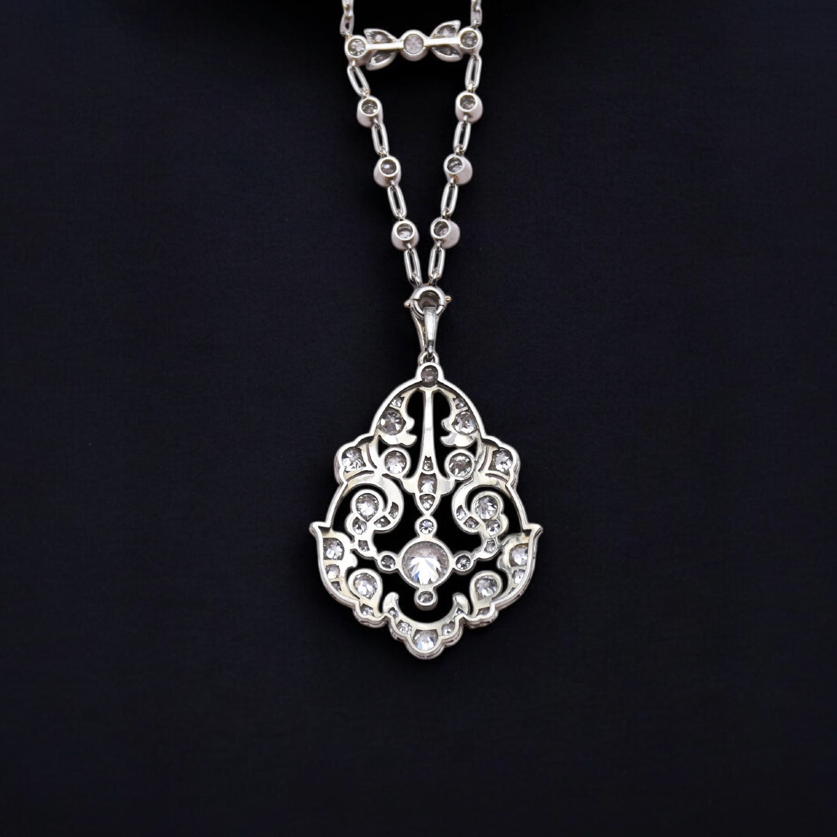 Belle époque Diamond And Platinum Pendant With Its Original Chain – Early 20th Century-photo-1