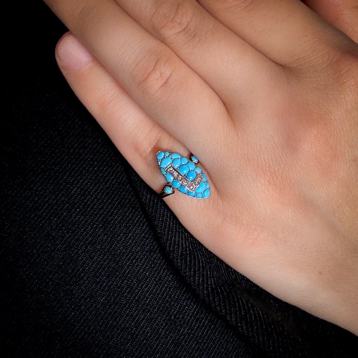 Antique Turquoise And Diamond Ring – French Work, Late 19th Century-photo-3