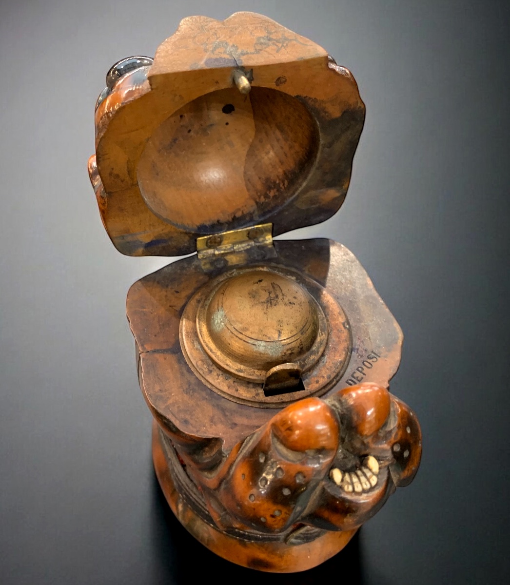 Encrier Bulldog en bois sculpté – Fin XIXᵉ siècle-photo-1