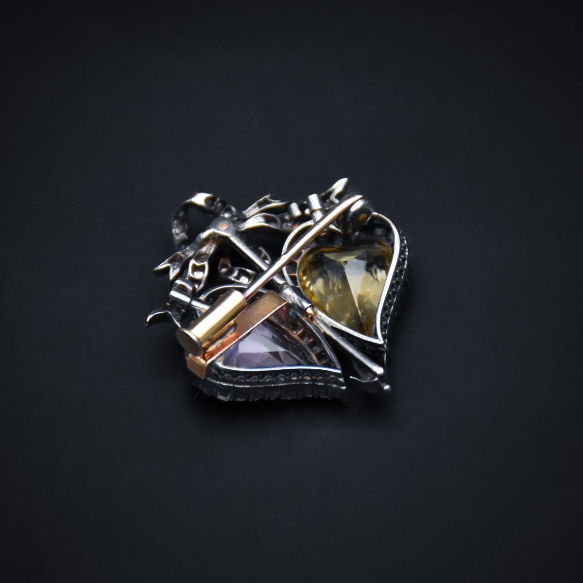 Broche double cœur citrine et améthyste, début XIXe siècle-photo-4