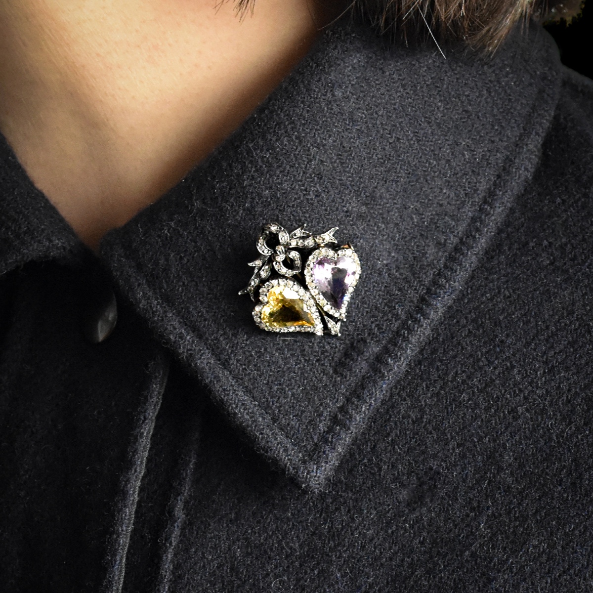 Broche double cœur citrine et améthyste, début XIXe siècle-photo-1