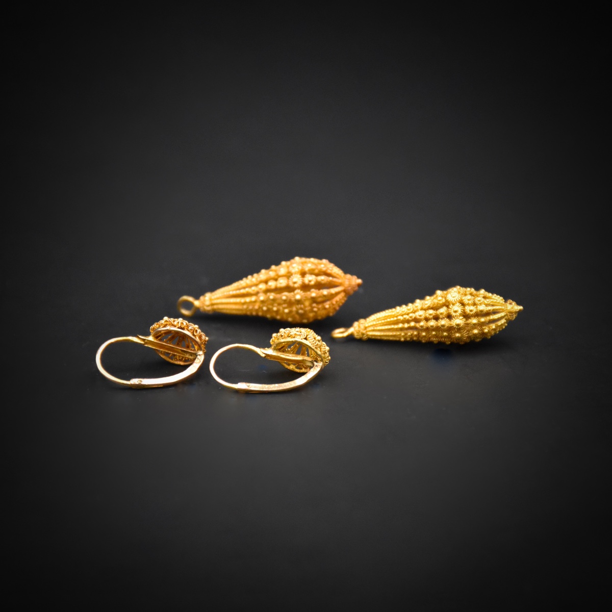Pendants d’oreilles en cannetille et graineti d'or, Travail français entre 1819–1838-photo-2
