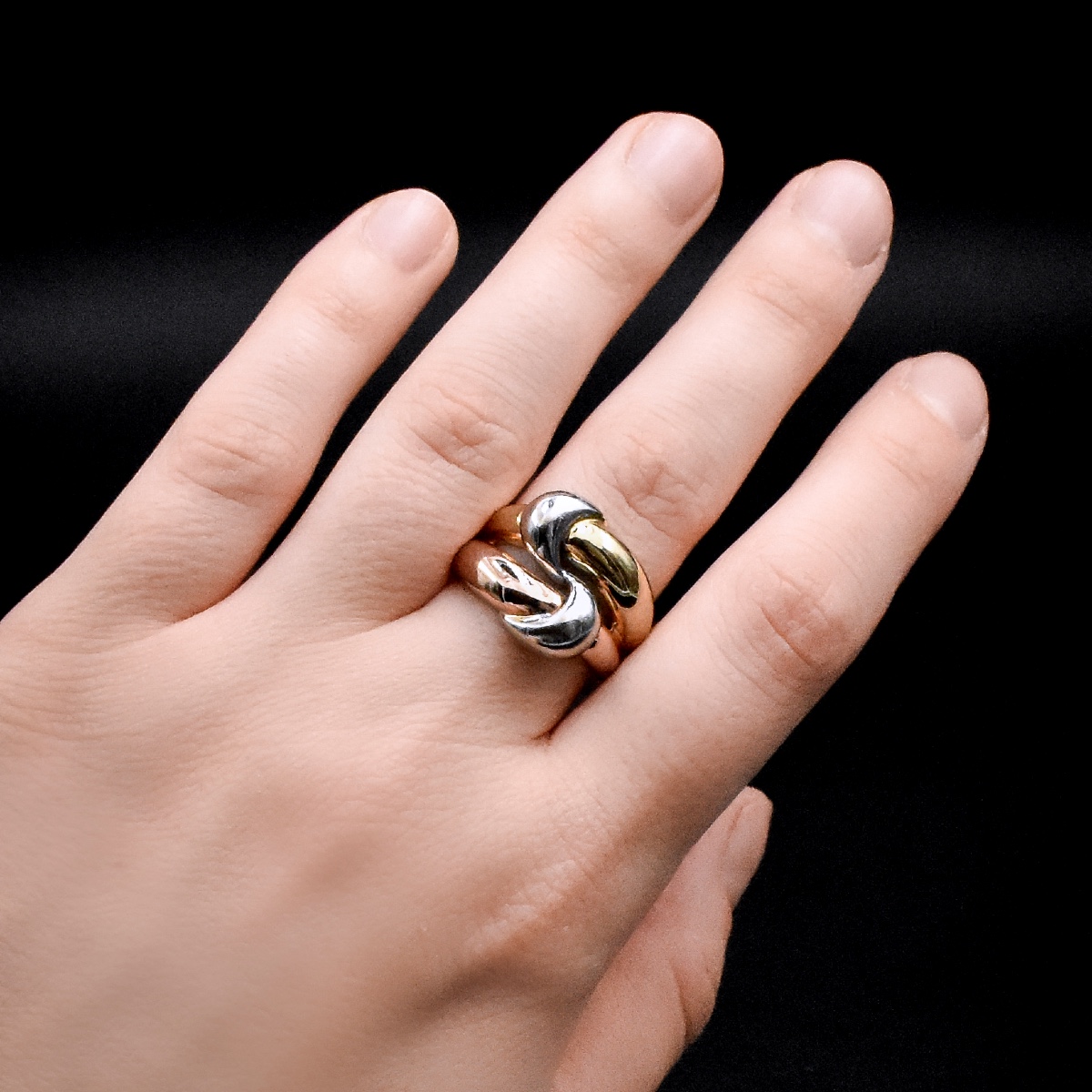 Bague trois ors entrelacés - Travail français contemporain-photo-2