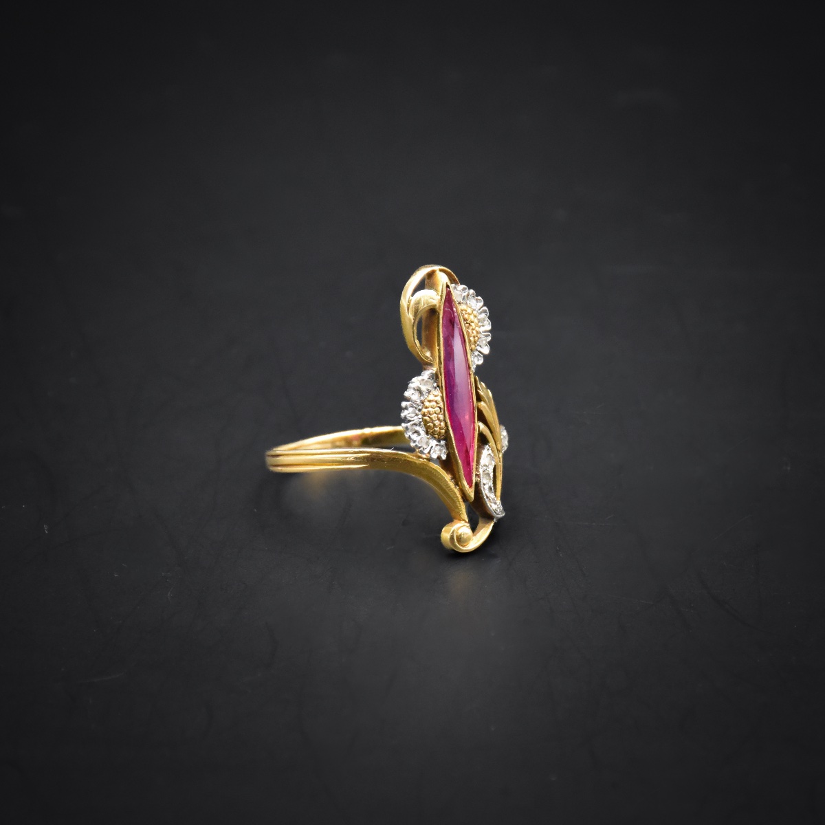 Bague fleurs Art Nouveau - Travail français vers 1900-photo-4