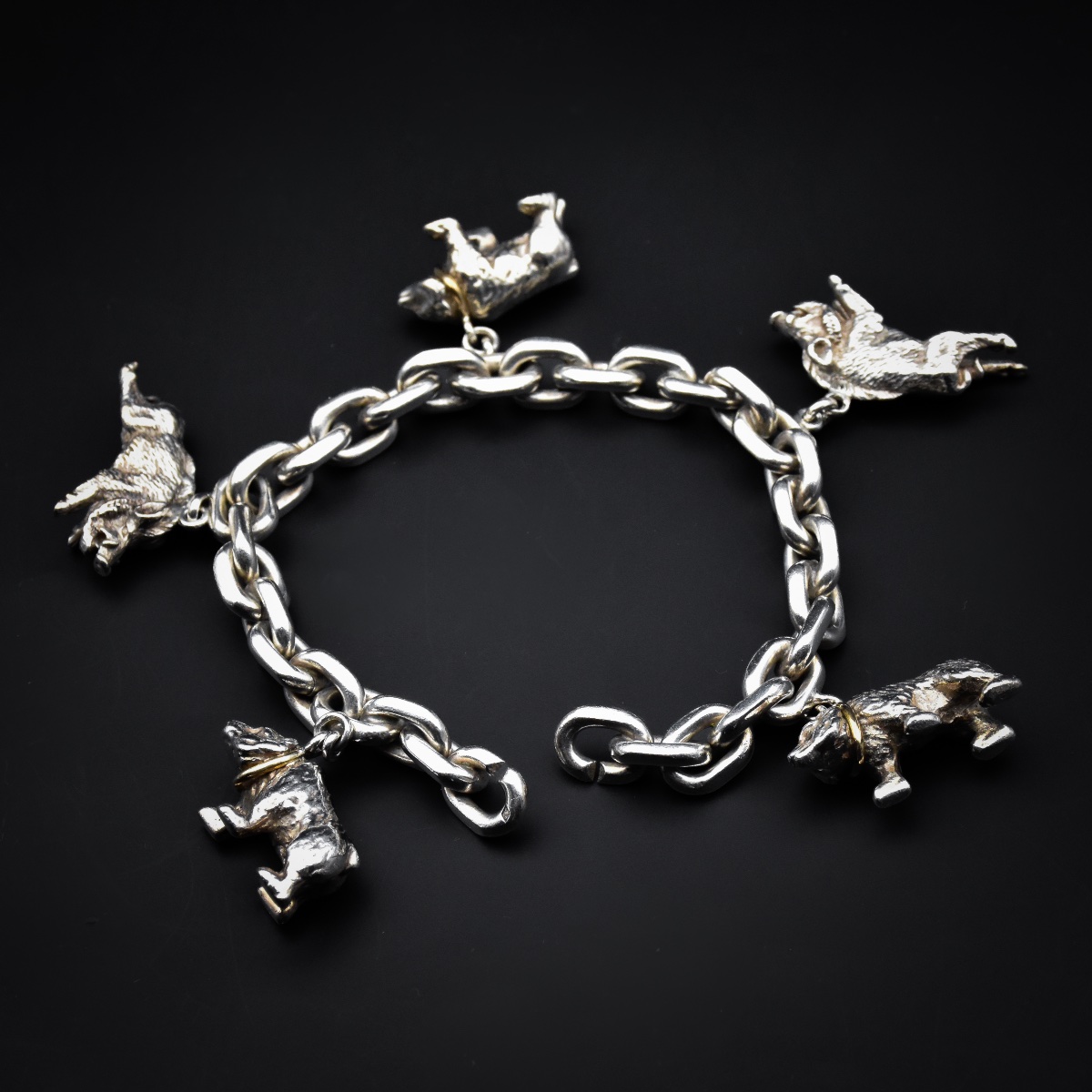 Bracelet à breloques Ours et sangliers - Travail français vers 1950-photo-3