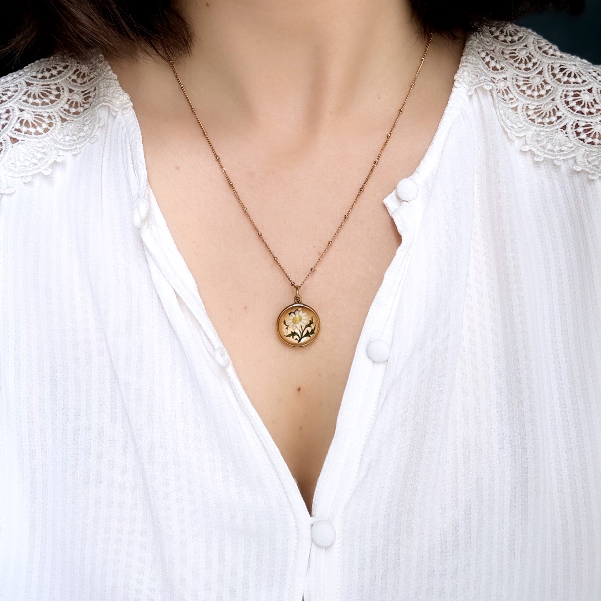 Pendentif sentimental "Marguerite" - Travail français, fin XIXe siècle-photo-2