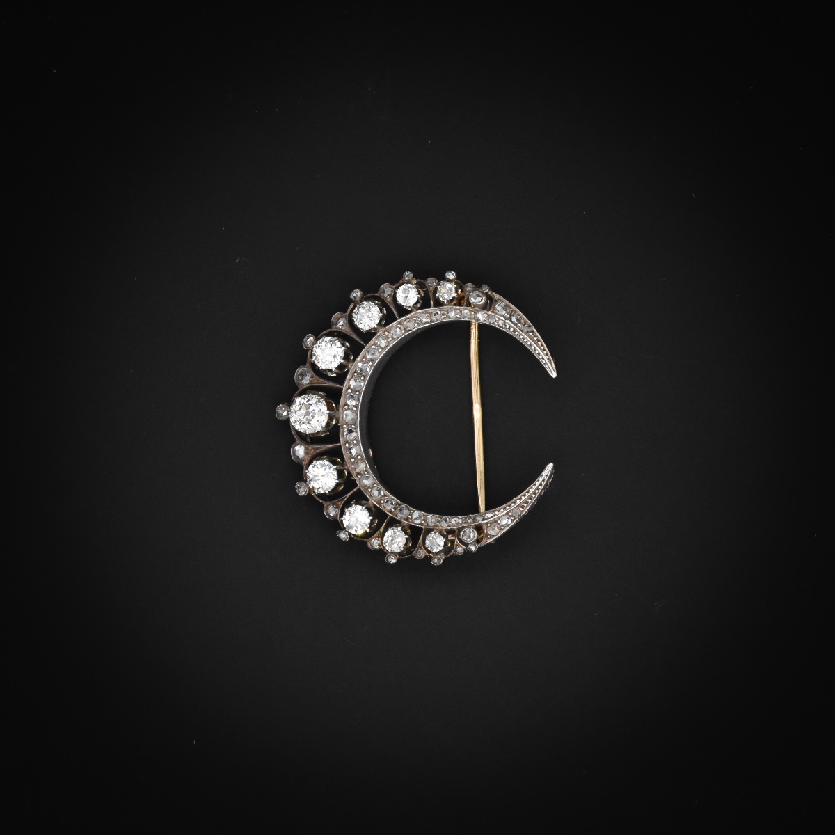 Broche croissant de lune en or, argent et diamants - Travail français, fin XIXe siècle-photo-4