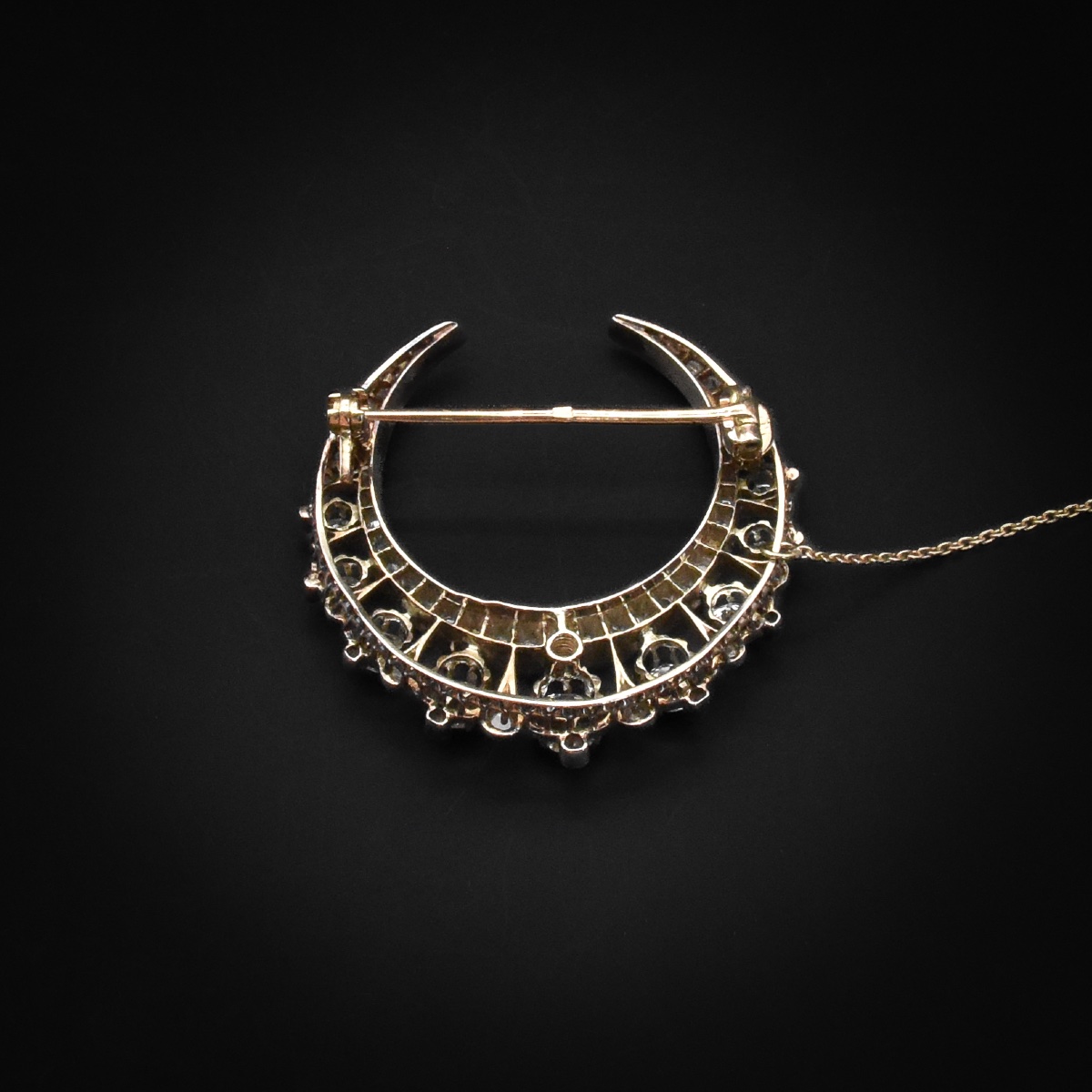 Broche croissant de lune en or, argent et diamants - Travail français, fin XIXe siècle-photo-2