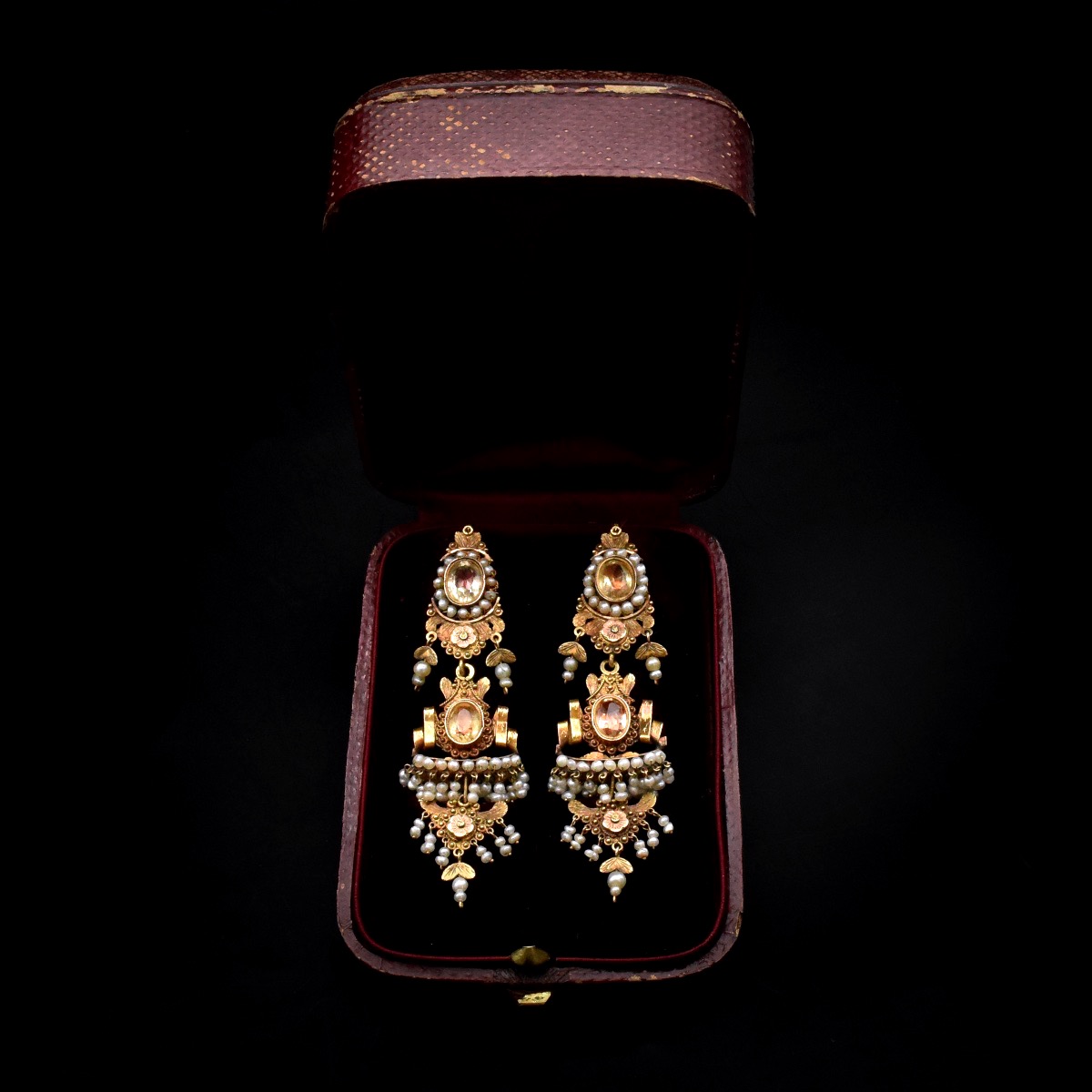 Gold, Citrine, And Pearl Earrings - Circa 1830-photo-2