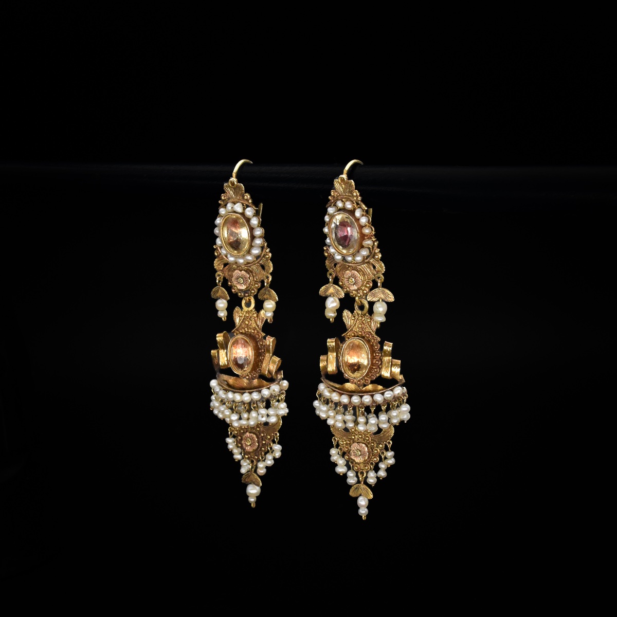 Gold, Citrine, And Pearl Earrings - Circa 1830-photo-1