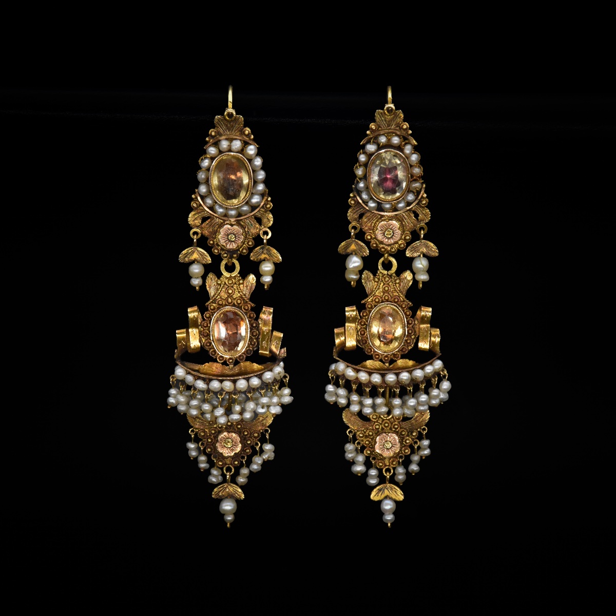 Gold, Citrine, And Pearl Earrings - Circa 1830-photo-2