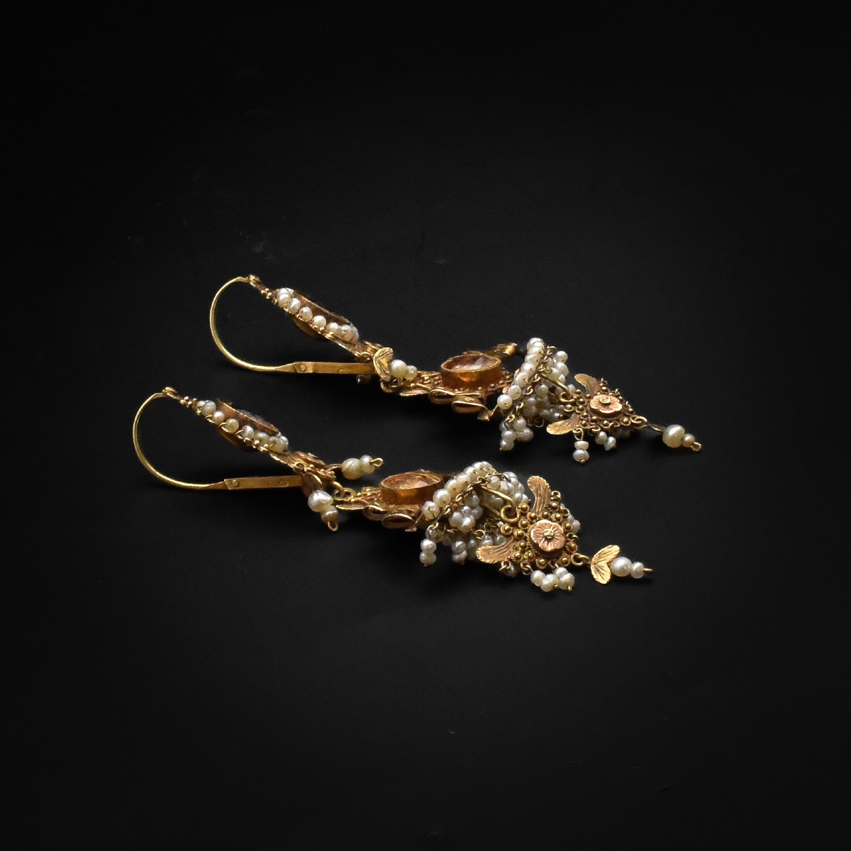 Gold, Citrine, And Pearl Earrings - Circa 1830-photo-4