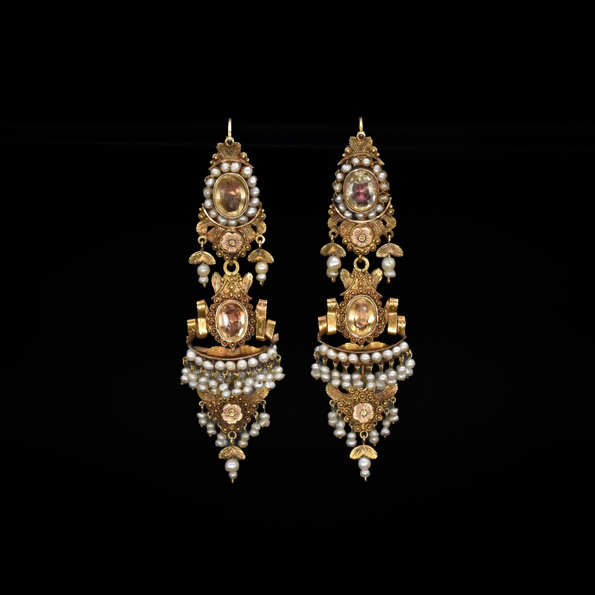 Gold, Citrine, And Pearl Earrings - Circa 1830