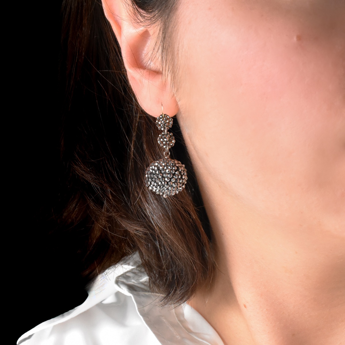 Faceted Steel Ball Earrings - 19th Century-photo-2