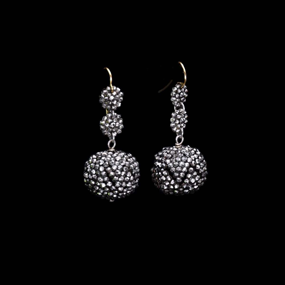 Faceted Steel Ball Earrings - 19th Century-photo-3