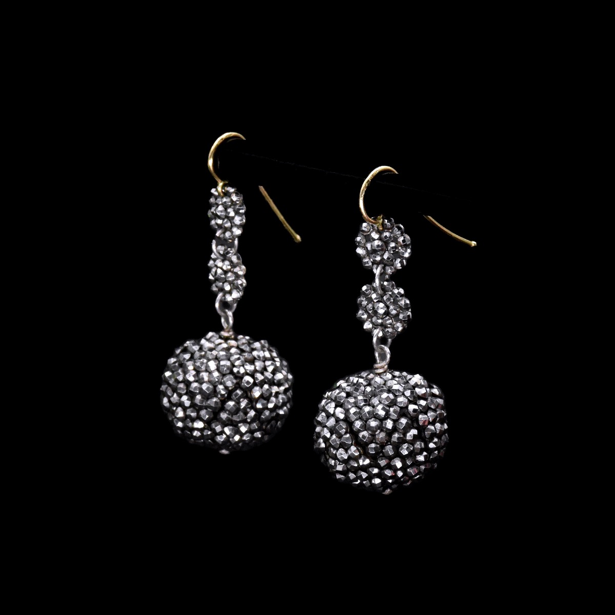 Faceted Steel Ball Earrings - 19th Century-photo-4