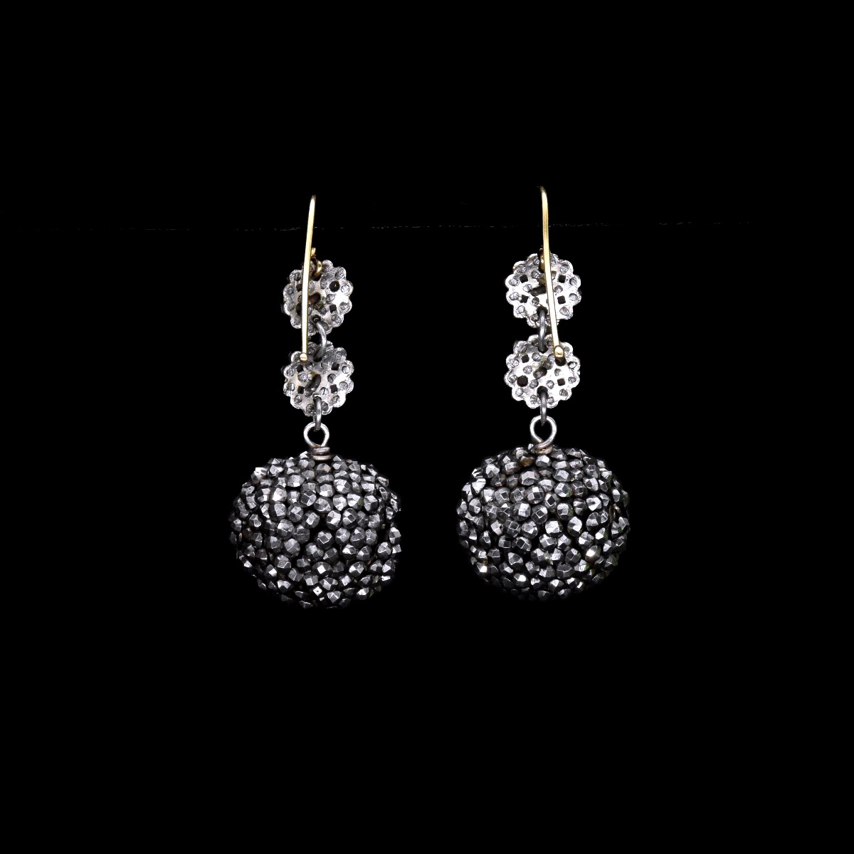 Faceted Steel Ball Earrings - 19th Century-photo-1