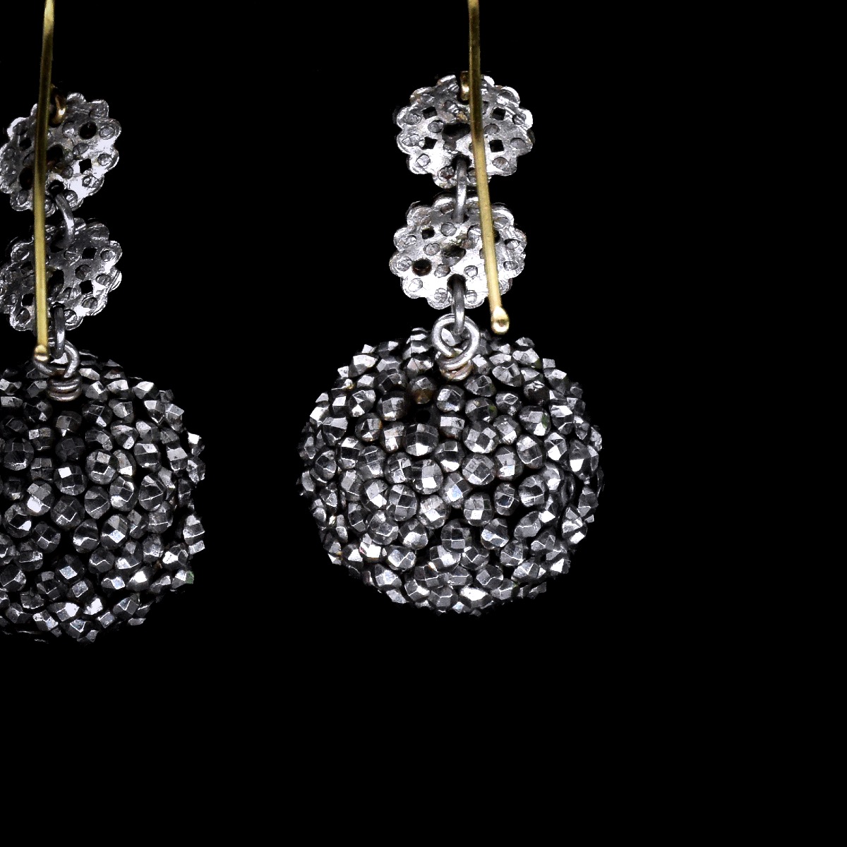 Faceted Steel Ball Earrings - 19th Century-photo-2
