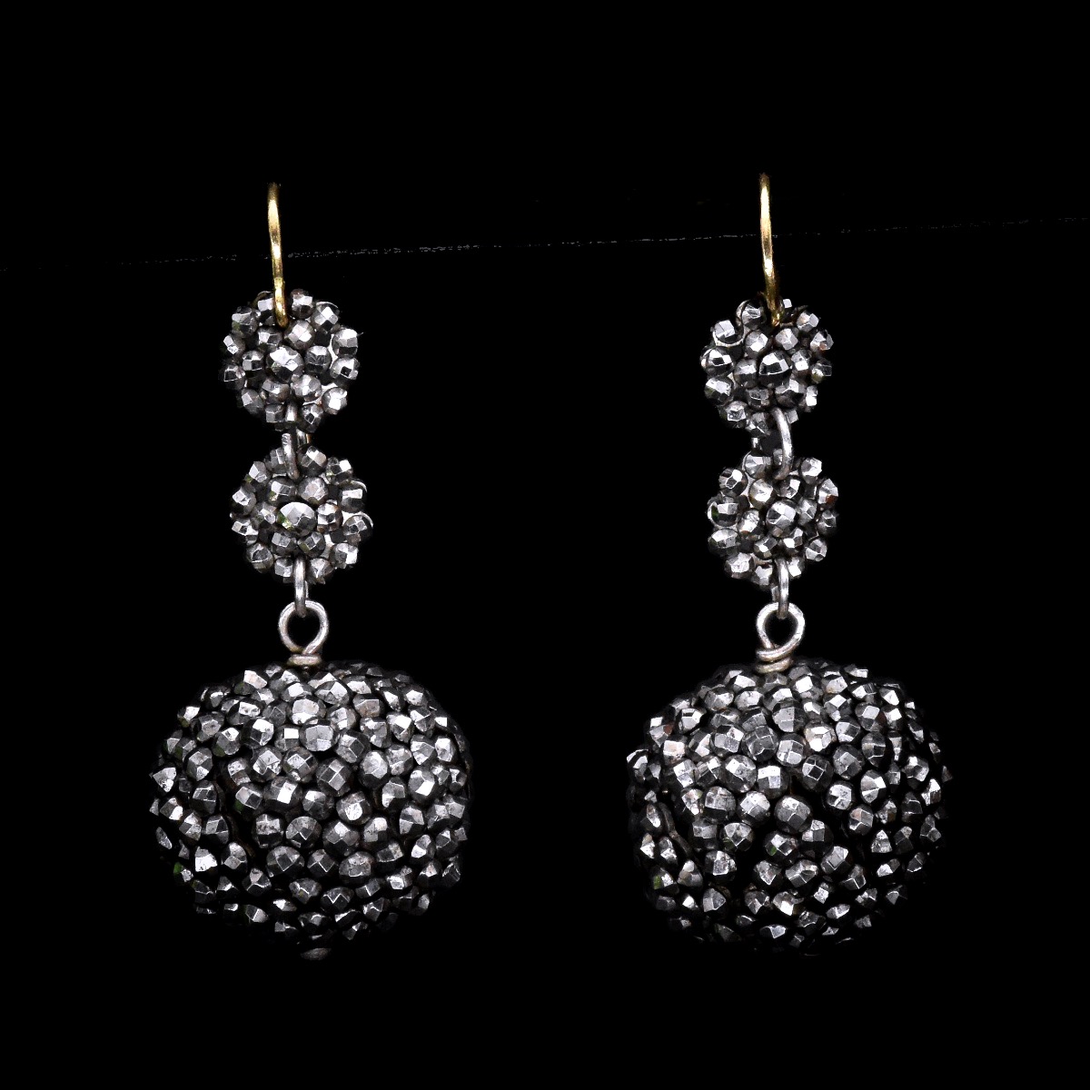 Faceted Steel Ball Earrings - 19th Century-photo-3