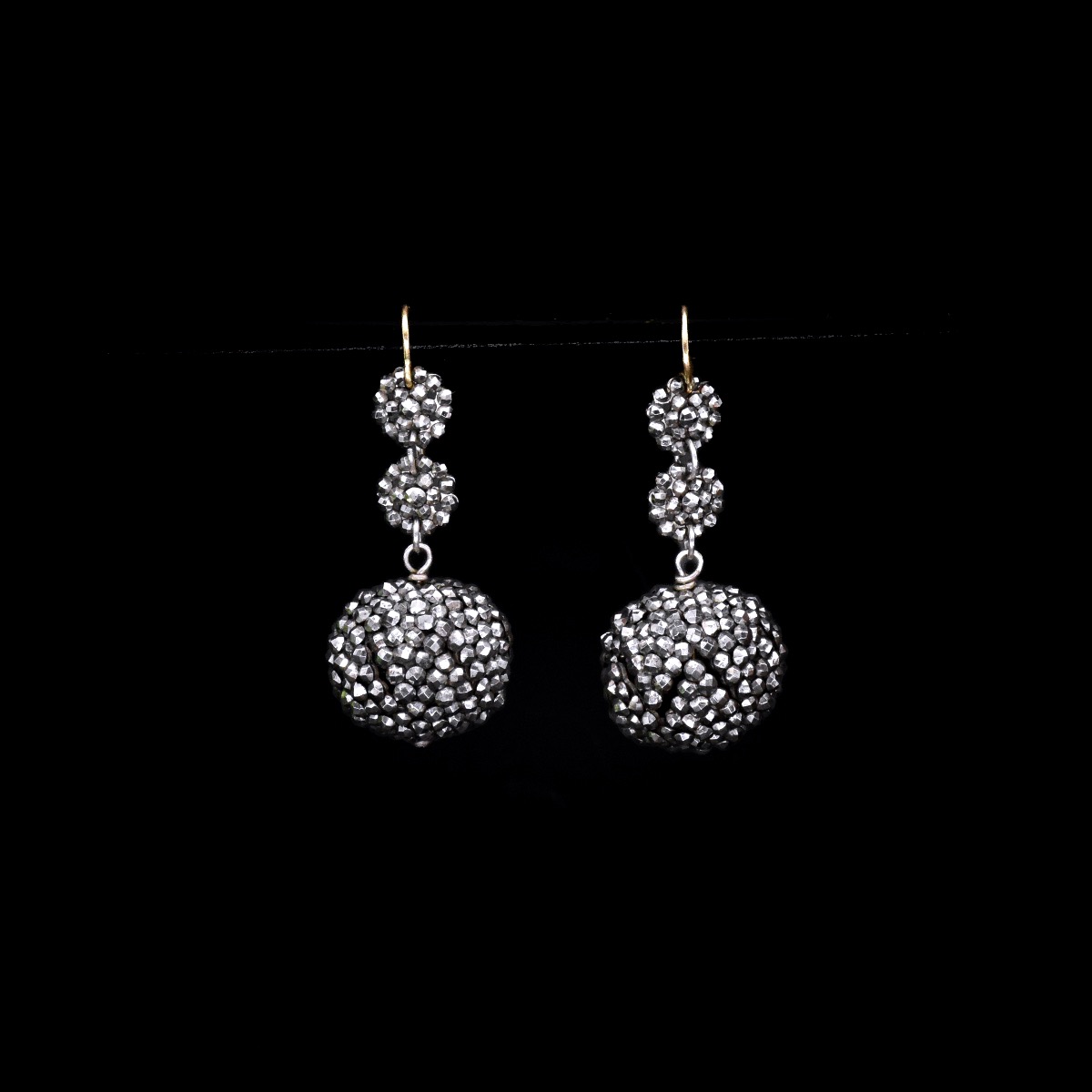 Faceted Steel Ball Earrings - 19th Century