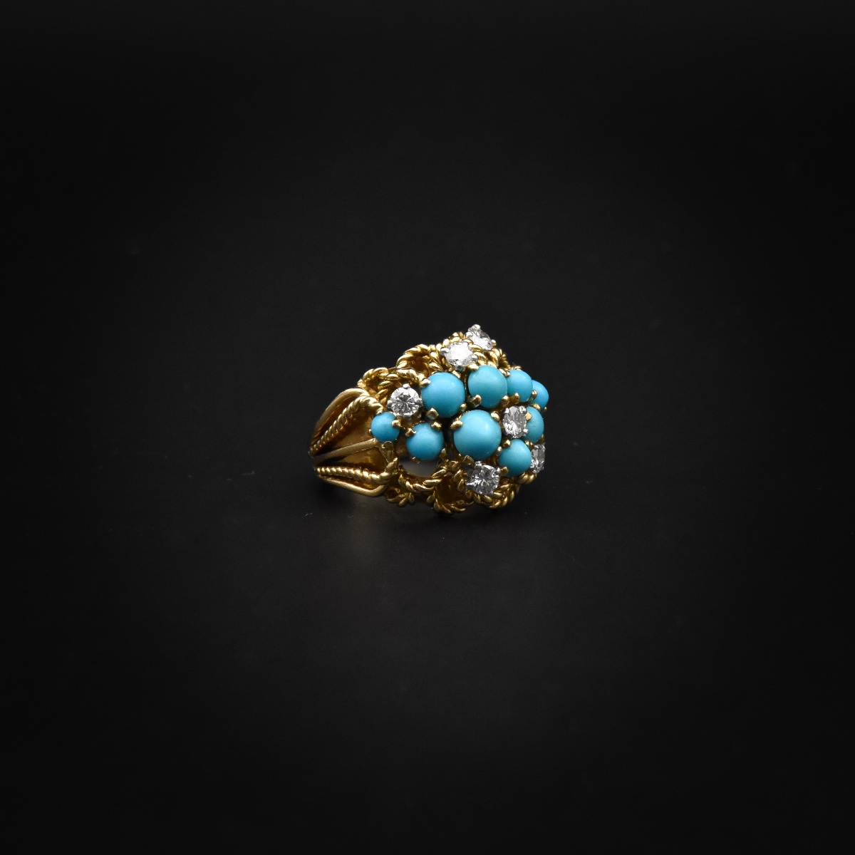 Bague turquoises et diamants - Travail français, vers 1970-photo-4
