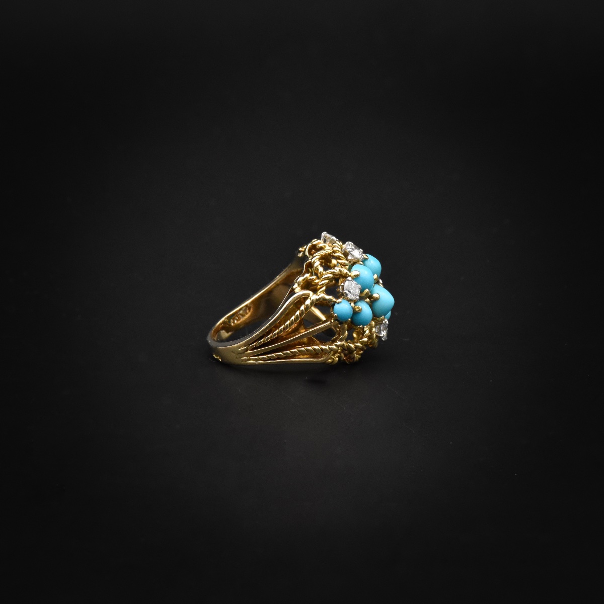 Bague turquoises et diamants - Travail français, vers 1970-photo-1