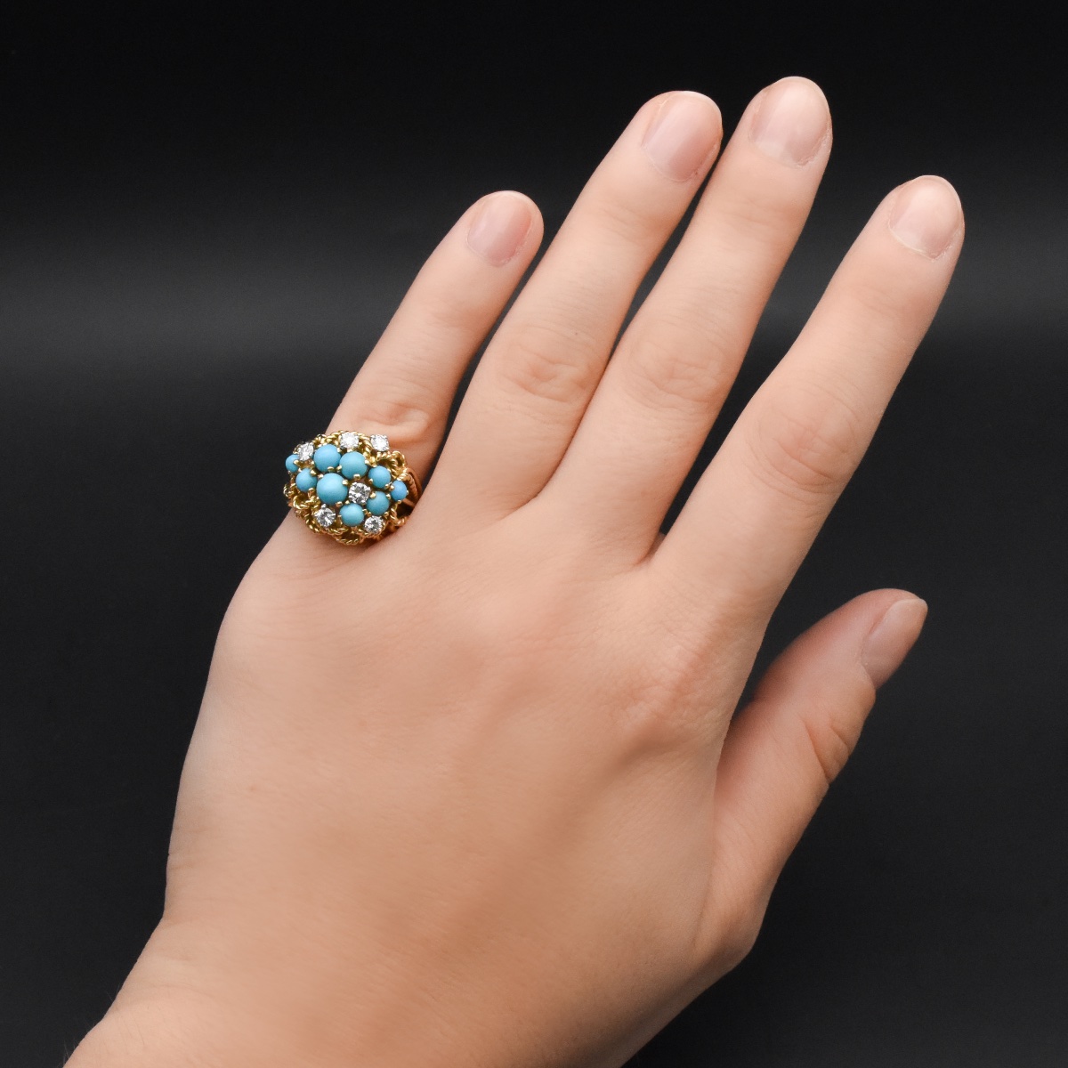Bague turquoises et diamants - Travail français, vers 1970-photo-5