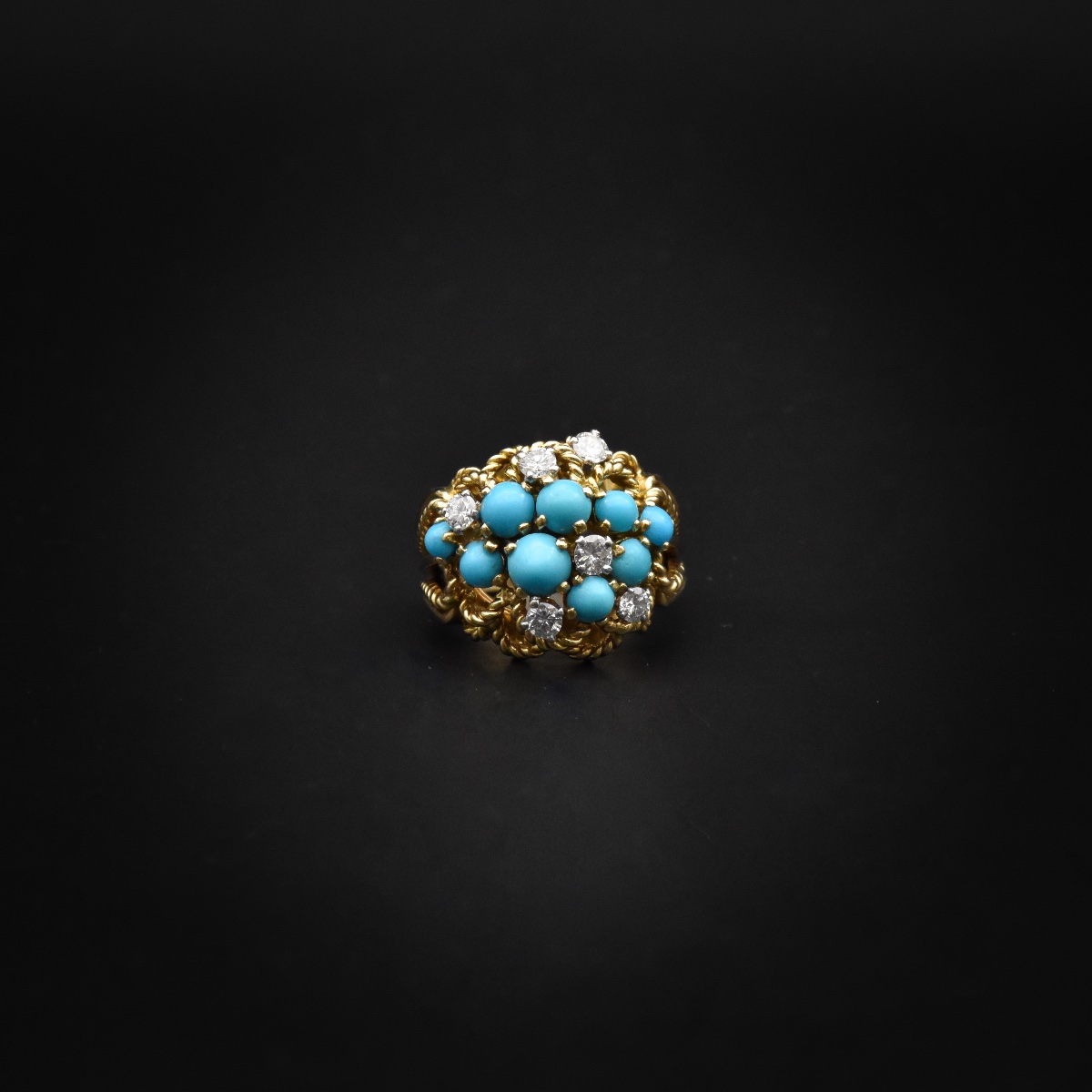 Bague turquoises et diamants - Travail français, vers 1970