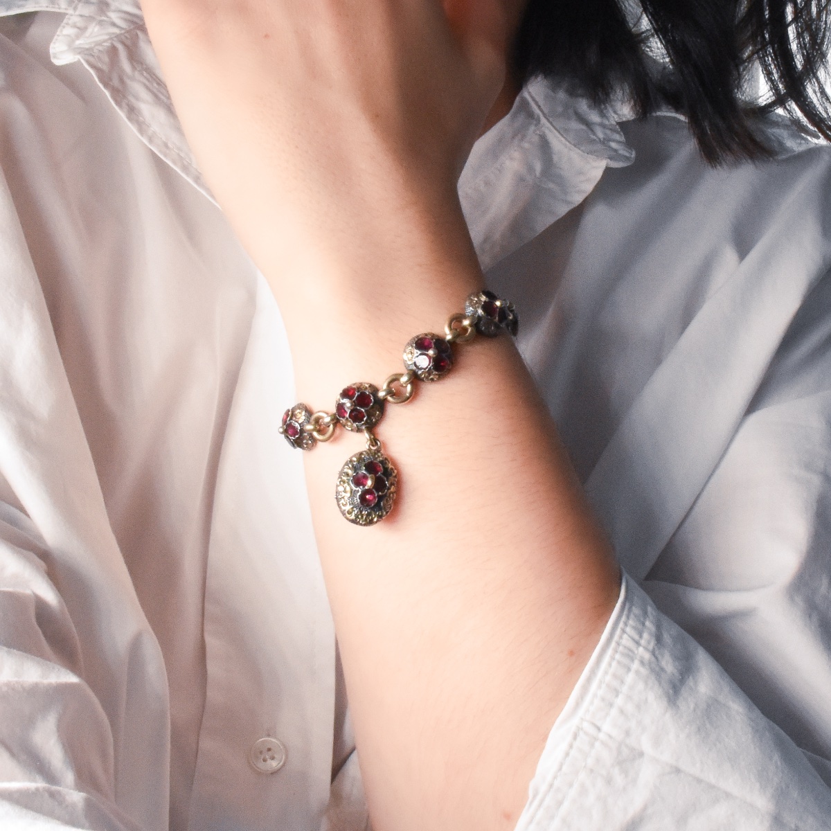 Blackened Silver, Vermeil, And Garnet Bracelet - Frédéric-jules Rudolphi, Mid-19th Century-photo-2