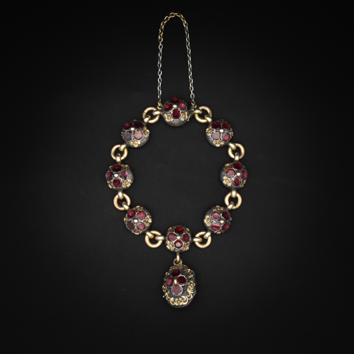 Blackened Silver, Vermeil, And Garnet Bracelet - Frédéric-jules Rudolphi, Mid-19th Century-photo-3