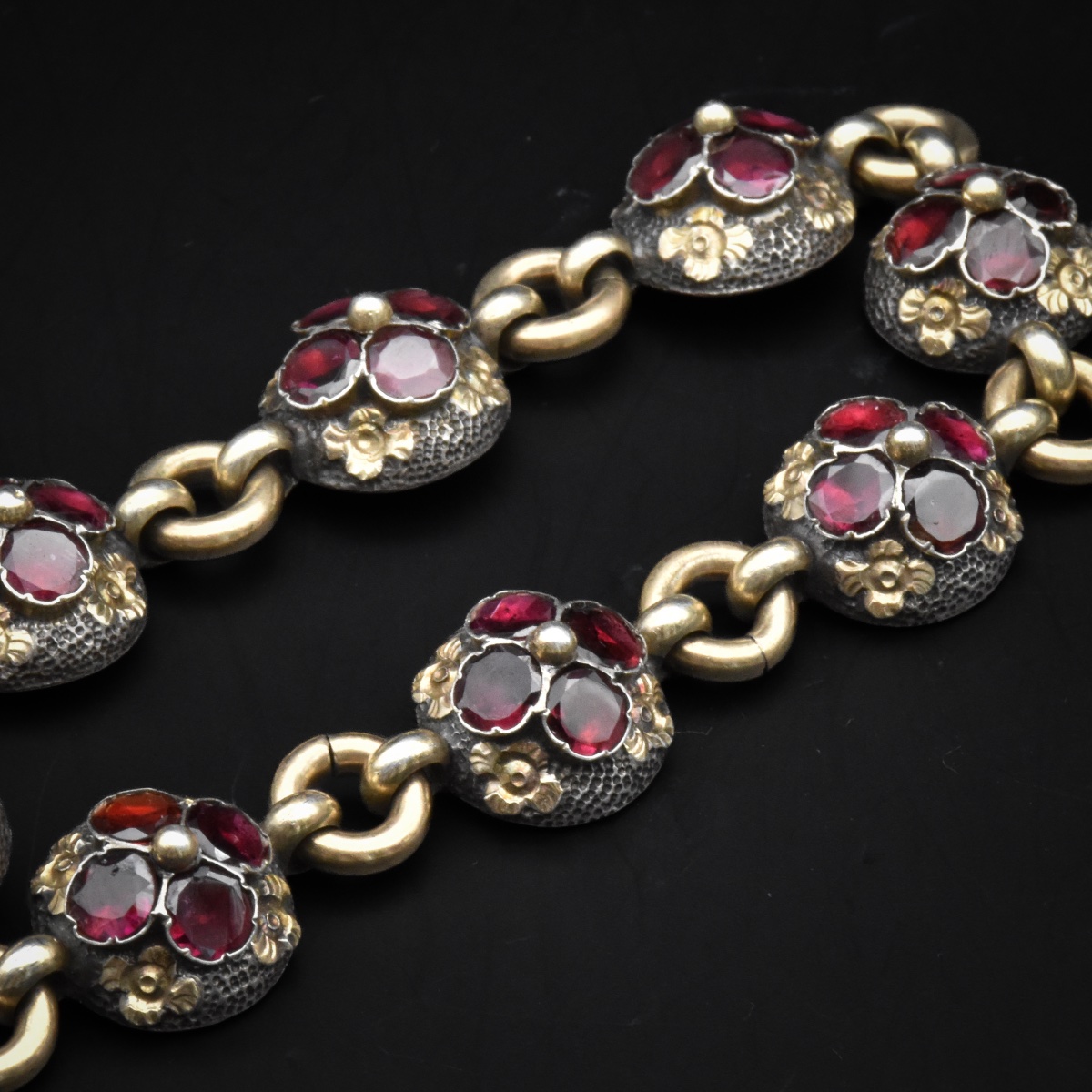 Blackened Silver, Vermeil, And Garnet Bracelet - Frédéric-jules Rudolphi, Mid-19th Century-photo-1