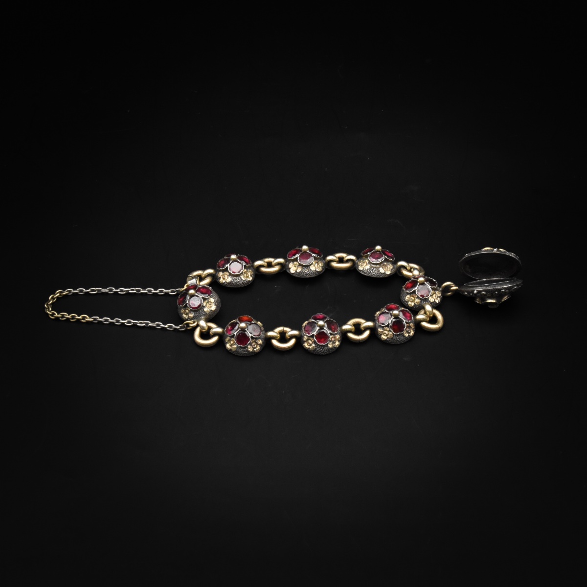 Blackened Silver, Vermeil, And Garnet Bracelet - Frédéric-jules Rudolphi, Mid-19th Century-photo-2