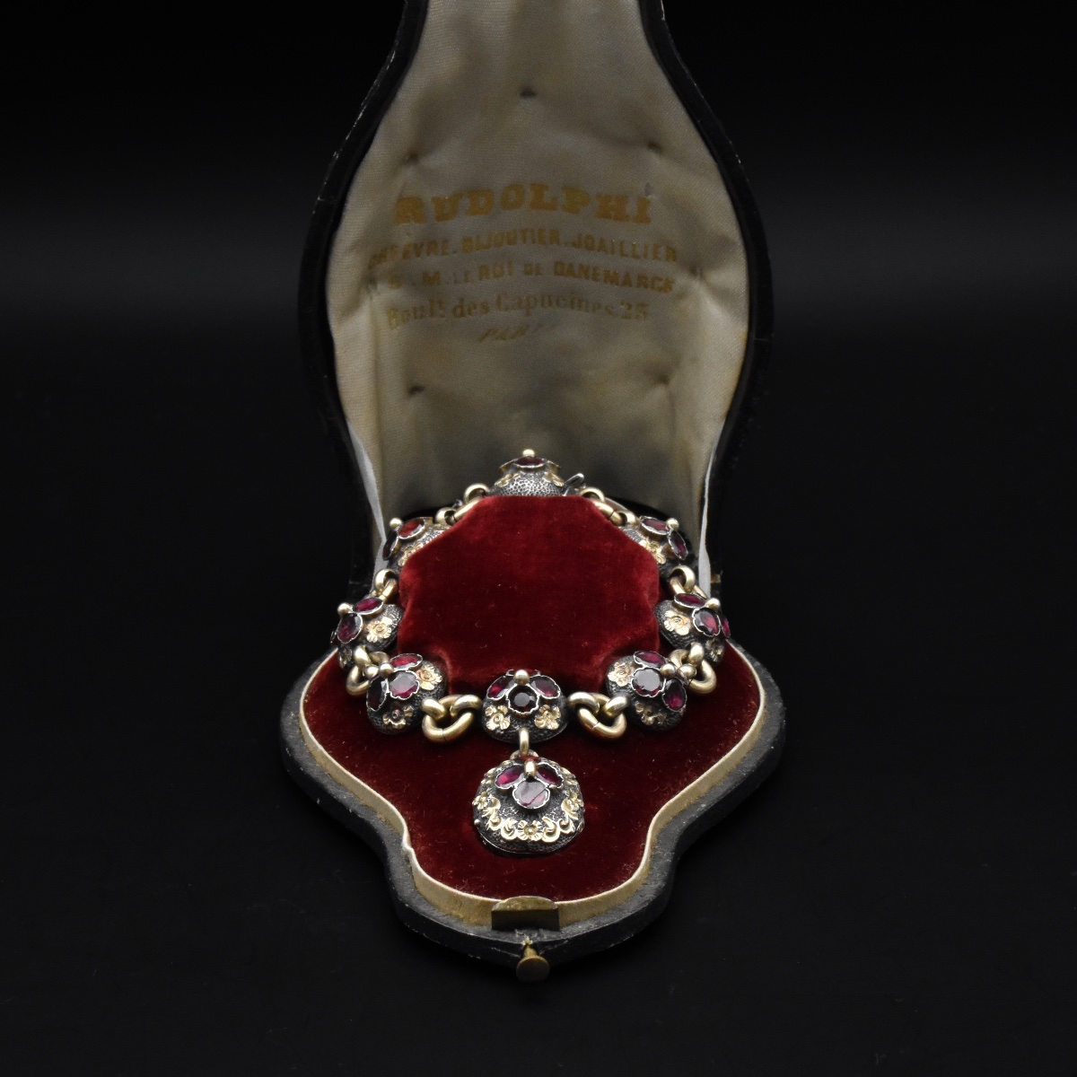 Blackened Silver, Vermeil, And Garnet Bracelet - Frédéric-jules Rudolphi, Mid-19th Century-photo-3